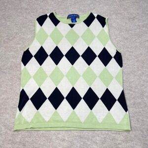 Argyle Sweater Vest Womens Large Austin Reed Silk Cotton Y2K Academia Preppy